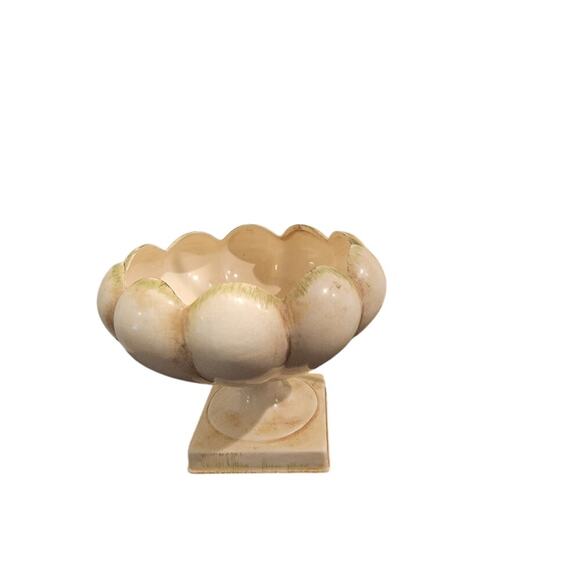 Anthony Freeman McFarlin Pedestal Planter Vase MCM Signed Cream Scallop Bowl - Picture 8 of 8